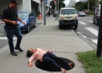 mulher cai em buraco